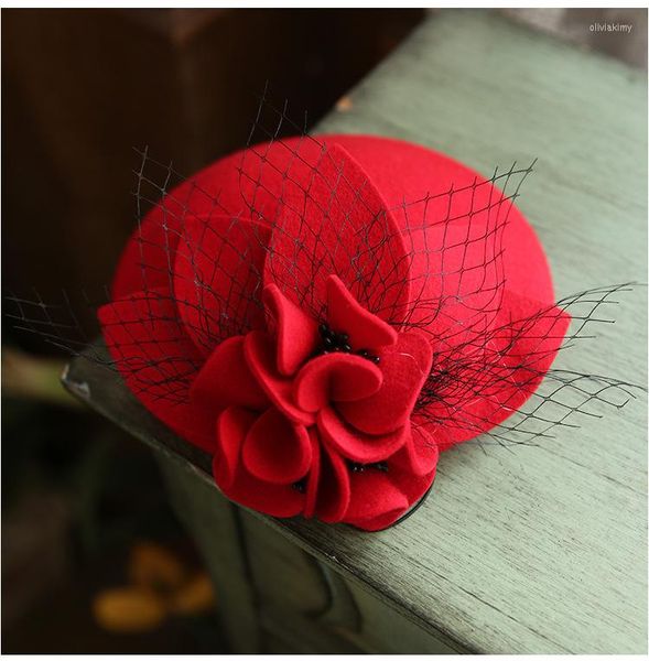 Chapeaux à bord avare béret chic pour femmes laine feutre fascinateurs floral pilulier dames chapeau hiver vintage festival thé fête mariage