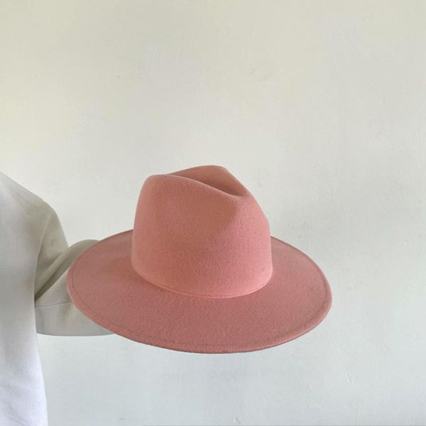 Sombreros de ala tacaños, Sombrero rosa clásico, sombrero de fieltro de lana de Jazz para Mujer, gorras personalizadas cálidas de invierno, capa superior, Sombrero para Mujer, fascinador
