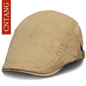 Gunstige rand hoeden cntang 6-kleuren klassieke solide casual baret mode retro katoenen vizier caps heren flat hoed merk zomer Q240403