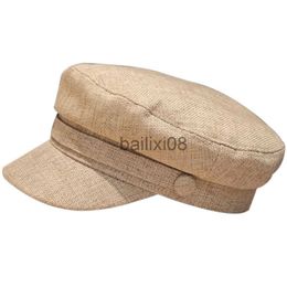 Gierige Rand Hoeden Katoen Linnen Sailor Captain Caps Retro Bretonse Baret Cap Platte Top Krantenverkoper Visser Hoed Unisex J230802