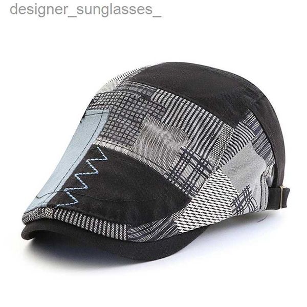 Sombreros de ala tacaña Diseñador Boina Sombrero Hombres Retro Newsboy C Patchwork Plaid Herringbone Flat Peaked C Mujeres Conduciendo Cabbie Gatsby Hat CasquetteL231109