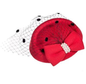 Chapeaux à bord avare élégants fascinateurs noir rouge mariages pilulier chapeau pour femmes paille Fedora Vintage dames Dress8394552