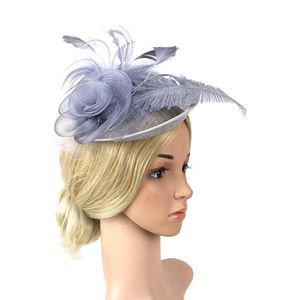 Sombreros de ala tacaña, elegante velo de flores de malla, sombrero tocado, plumas de cóctel de boda, diadema con pinza para el pelo