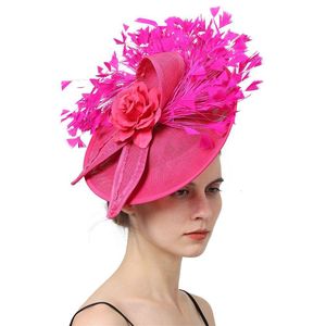 Gierige rand hoeden elegante roze veer fascinator bruiloft bruids haarclip evenement hoed voor feestcocktail headpiece dame bloemen patroon h dhmoy