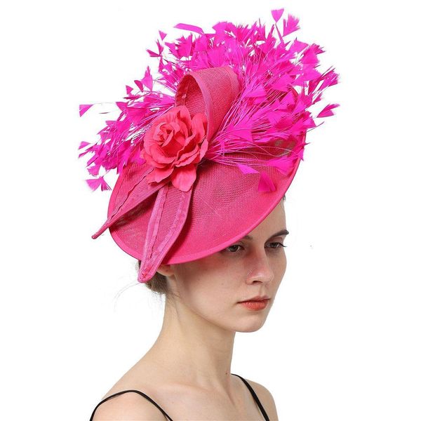 Chapeaux de rastitude en avare élégant plume rose fascinateur mariage mariage nuplip événement chapeau pour la fête cocktail Headpied Lady Floral Pattern h dhmoy