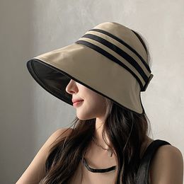 Gunstige rand hoeden elegante zomerzon voor vrouwen meisje verstelbare brede uv bescherming strand hoed ademende opvouwbare panama pet paardenstaart petten 230508