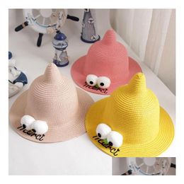 Sombreros de ala tacaña Moda Niños St Sombreros con ojos de dibujos animados Creativo Top Baby Girls Bucket Hat Boys Cap Witch Beach Panamá Caps Ship D Dhtdh