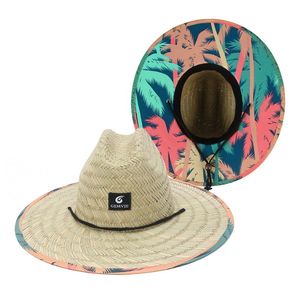 Gegronde randmutten mode badmeester hoed stro weeft dame zomer strand zon hoed buiten afdrukken brede panama hoed maat 5760 cm 230412