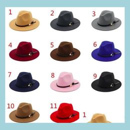 Stingy Brim Chapeaux Mode Top Chapeaux Pour Hommes Femmes Élégant Feutre Solide Fedora Chapeau Bande Large Bord Plat Jazz Élégant Trilby Panama Caps Dr Dhpnl