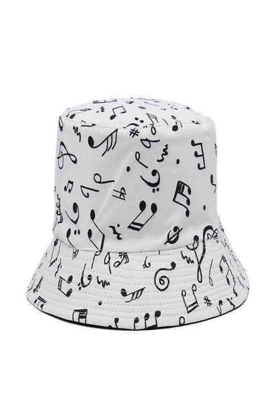 Sombreros de ala tacaña Moda Nota musical blanca Cubo Gorras para el sol Hip Hop Hombre Mujer Visser 2203309378360