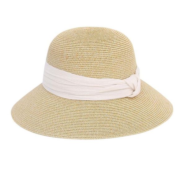 Sombreros de ala tacaña Moda Women039S Gorra Sombrero de verano Paja Playa Cúpula Sol Papel Visor Luxry Ladies Caps con cinta 6 colores6906653