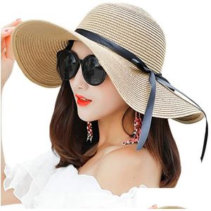 Stingy Brim Hats Moda para mujer Big Sun Hat Floppy Foldable Bowknot St Summer Beach 10 Unids / lote Drop Delivery Accesorios Bufandas Guante Dh6H9