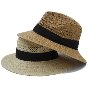 Chapeaux à bord avare mode été femmes hommes raphia paille chapeau de soleil pour dame élégante large Panama Gentleman Fedora casquette Sunbonnet plage