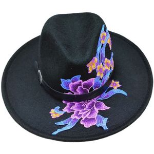 Stikte rand hoeden fedora hoed geborduurde herfst wollen hoed originele borduurhoed etnische stijl grote riem jazzhoed voor mannen en vrouwen 230324