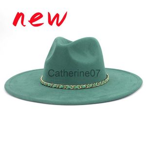 Chapeaux à bord avare Fedora hat2022 Nouvelle chaîne de même couleur Big Rim Heart Top 9.5cm Hemline Fashion Top Hat Unisexe Daim Jazz Hat J230829