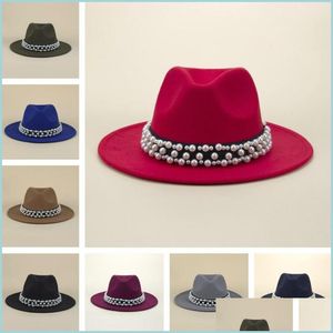 Stikte randhoeden Fedoras BK Womens Hat 2021 Filt Pearl Fedora Hats For Women Woman Panama Cap vrouwelijke jazz caps herfst winst carshop2006 dhnay