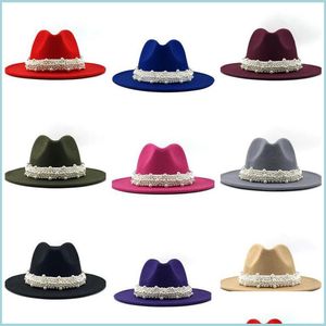 Stingy Brim Hats Fedoras In Bk Felt Fedora Hat Femmes Pearl Wide Brim Cap Femme Jazz Panama Caps Lady Formelle Chapeaux Trilby Chapeau Femal Dhbng