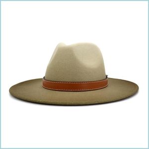 Sombreros de ala tacaña Sombreros de fieltro Fedora Jazz Panamá Cap Mujeres Hombres Gradiente Sombrero de ala ancha Mujer Hombre Formal Mens Ladies Top Caps Invierno Fashi DHDST