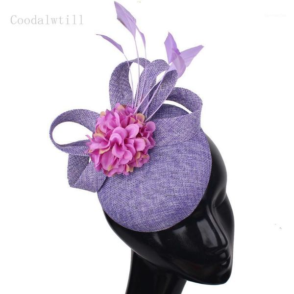 Stingy Brim Chapeaux Fleur Mariage Mode Fedora Cap Femmes Robe Formelle Fascinator Chapeau Cocktail Course Chapellerie Cao Hadband Feathere Vent Headp