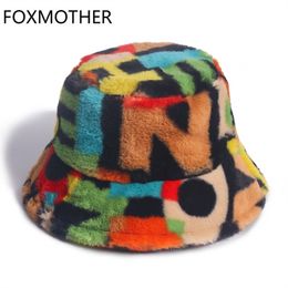 Gierige rand hoeden Foxmother Outdoor Multicolor Rainbow Faux Burt Letter Patroon Dames Winter Soft Warm Gorros Mujer 220922