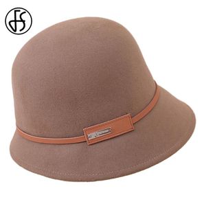 Stingy Brim Hats FS Elegante Moda Lana Fieltro Dome Top Basin Fedora Para Mujeres Winter Cloche Hat Fedoras Bowler Cap Con Cinturón