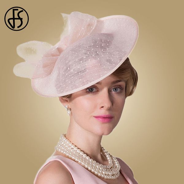 Stingy Brim Hats FS Fascinators para mujeres Elegante Pink Linen Pillbox Hat Royal Weddings Sombreros Ladies Sinamay Derby Dress Cocktail Fedoras 230626