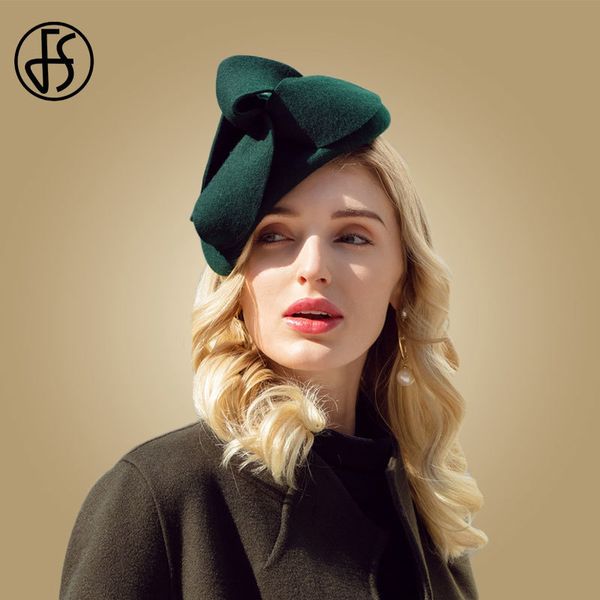 Stingy Brim Hats FS Fascinators For Women Wedding 100% Wool Fedora Church Hats Green Ladies Pastillero Sombrero Fieltro Flor Boinas Cap Chapeau Femme 230626