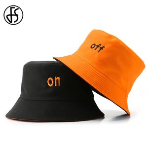 Stikte rand hoeden FS zomer oranje emmer voor mannen dames katoen streetwear hiphop panama cap dubbelzijdige zonnebrandcrème vissershoed bob homme 230325