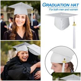 Sombreros de ala tacaña Gorra de graduación con borla para adt neutral Licenciatura Mate Ajustable Escuela secundaria Ceremonia universitaria Suministros para fiestas DHS3I