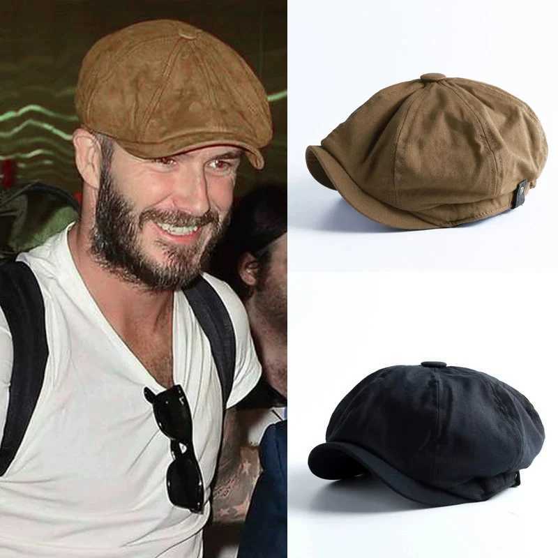 Cappelli da brimatine cappelli da cappello uomo britannico primavera/estate cotone retrò cappello ottagonale cappello di moda coreno beret Q240403