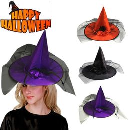 Chapeaux à bords avares, chapeau de magicien d'halloween, casquette de citrouille au Design spécial pour femmes, grand accessoire de sorcière froncé 281d