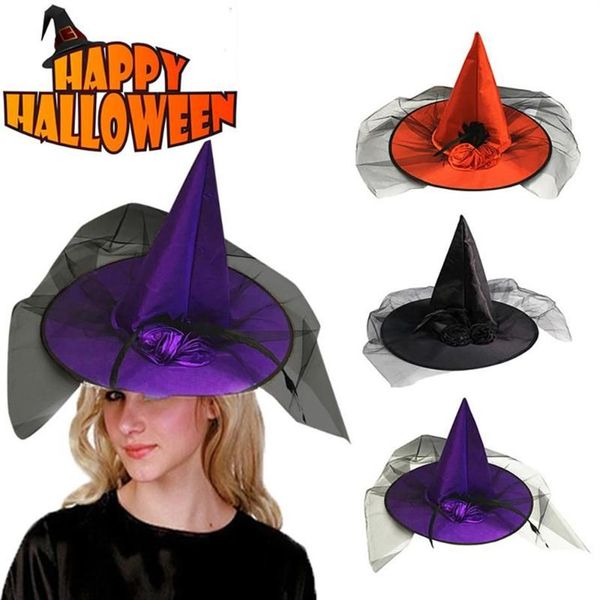 Chapeaux à bords avares, chapeau de magicien d'halloween, casquette de citrouille au Design spécial pour femmes, grand accessoire de sorcière froncé 223f