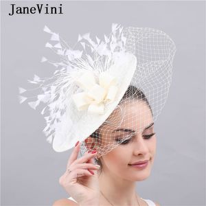 Stingy Brim Chapeaux JaneVini Grands Femmes Élégantes Chapeaux Facinateurs De Mariage Lin Maille Cage À Oiseaux Voile Ivoire Princesse Mariée Dentelle Chapeau Accesorios De Novias 230306