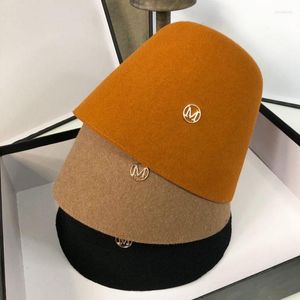 Stingy Brim Chapeaux Japon Feutre De Laine Chapeau De Pêcheur Femme Simple Rétro Dôme Seau Ins Chaud Bassin Britannique