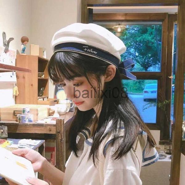 Stingy Brim Chapeaux Japonais belle béret femme été mince blanc marine marin chapeau blk collège JK uniforme chapeau J230802