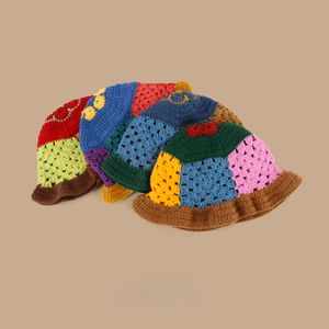 Stingy Brim Hats Japanese Mori ContrastColor Hollow Knitted Crochet Fisherman Hat Womens Summer Thin Sunscreen Sun Hat Bucket Hat 230411