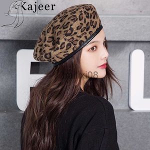 Stingy Brim Hats Kajeer Leopard Beret Mujer Otoño Invierno Sombreros Para Mujeres Pintor Vintage Gorra Plana Boina Feminina Moda PU Cuero Brim Beanie J230802