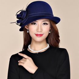 Chapeaux à bord avare dame Chic fleur asymétrique cloche casquette femmes 100% laine feutre Fedora3201