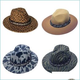 Stingy Brim Hats Leopard Zebra Fedora Hat Sombreros de fieltro para mujeres Hombres Fedoras Bk Mujer Hombre Gorra de ala ancha Mujer Hombre Jazz Panamá Bdehome Dhulv
