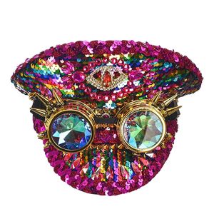 Stroom rand hoeden luxe pailletten diamanten volwassen cosplay goth Steampunk militaire hoed club feestshow rave festival accessoires Halloween Headwear 220921
