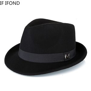 Stingy Brim Sombreros Hombres Invierno Grueso Cálido Fieltro Fedora Lana Caballero Jazz Cap Homburg Hombre Clásico Narrow Top Hat 230325