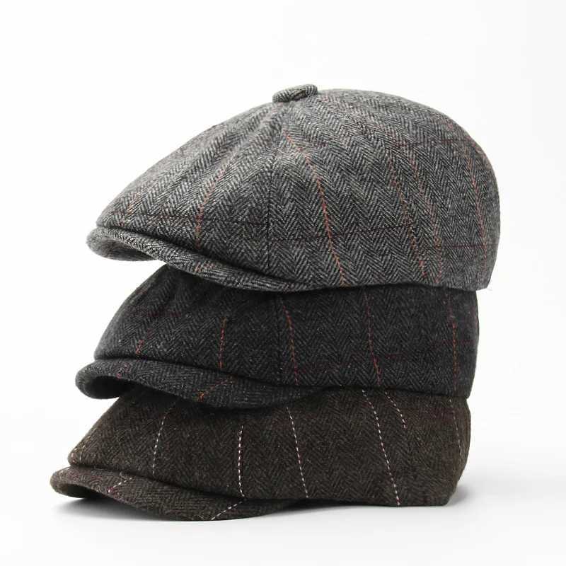 Skąpy brzegowe czapki męskie i damskie swobodne beret vintage ośmioboczny kapelusz jesienna zima malarz news 100 przednie Q240403