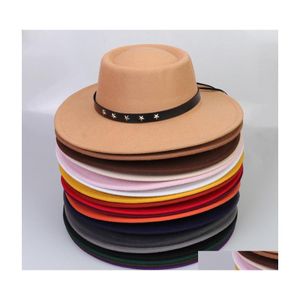 Stingy Brim Hats Hombres Mujeres Sombrero Fedora Fieltro Para Mujeres Hombres Fedoras Bk Mujer Hombre Flat Top Cap Mujer Hombre Gorras anchas Regalo de Navidad Dr Dhu2O