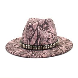 Chapeaux avares à bord chaîne en métal chapeau de jazz chapeau fedora motif imprimé serpent Cowboy hiver chapeau Fedora grand bord pour hommes chapeau de jazz leapoard chapeau haut de forme rond J230829