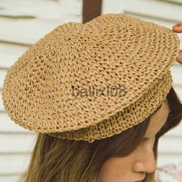 Stingy Brim Chapeaux Nouveau Beige Raphia Soleil Chapeau De Paille Femmes D'été Casual Dames Élégantes Béret Chapeau Style Français À La Mode Printemps Vintage Peintres Chapeau J230802