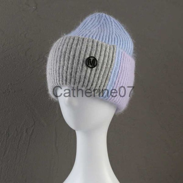 Chapeaux à bord avare Nouvelles couleurs assorties Bonnets pour femmes Fourrure de lapin Doux Chapeau d'hiver moelleux Lady Pinkycolor Chaud Angora Tricoté Skullies Diamant WANG J230829