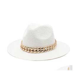 Gegronde rand hoeden Panama st hoed met ketting vrouwen mannen vakantie strand zon meisjes lente zomer sunhat brede cap heren jazz caps vrouw man f dhiww