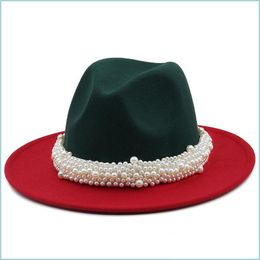 Sombrero de borde taca￱oso sombrero de perlas Fedora para mujeres Fedoras Bk Fieltro de fieltro Mujer Panam￡ Capa de jazz femenino Top de jazz Oto￱o CARSHOP2006 DHU6C
