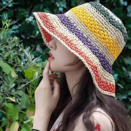 Stingy Brim Chapeaux Arc-en-ciel Couleur Femmes Chapeaux De Paille Chapeau De Paille Panamas Protection UV Pare-Soleil Chapeaux De Plage Femmes Visières Pliable Femme Été Chapeau De Soleil 230511