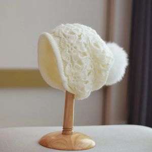 Sombreros de ala tacaña Dobladillo enrollado Sombrero hecho a mano para dama Pompón de piel Doble capa Cálido Invierno Moda Elegancia Pila de lana 231121